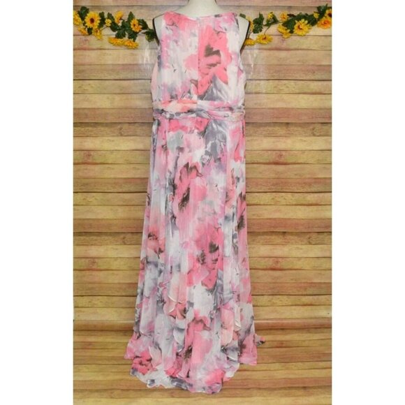 R & M Richards Pink Floral Ruffled Maxi Dress Women's 16W Chiffon Fairy Feminine - Picture 10 of 15